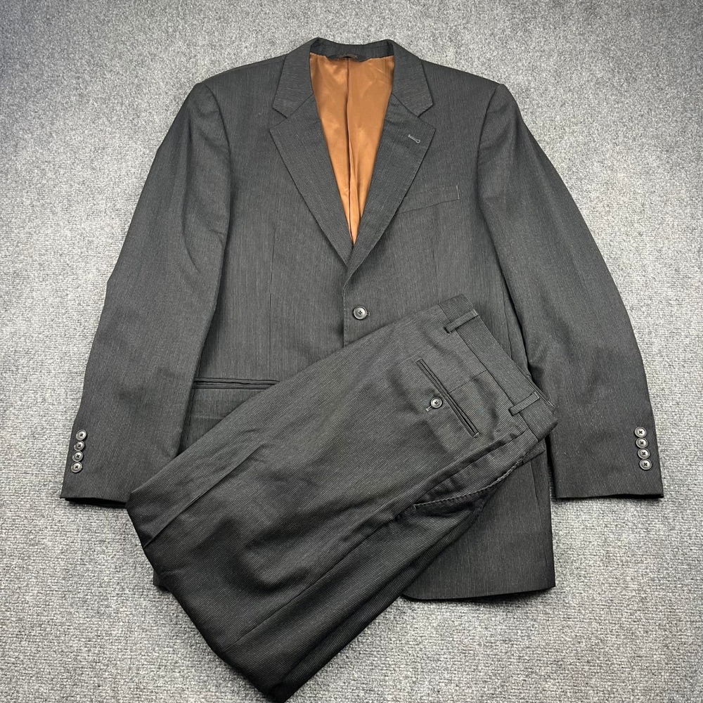Jos. A. Bank Joseph Mens 41L Charcoal Gray Pinstripe 100% Wool 2 Button Suit